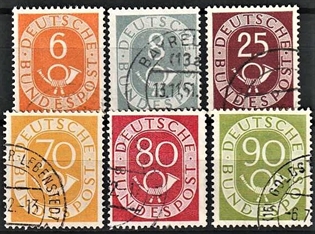 FRIMÆRKER VESTTYSKL. BUND: 1951 | AFA 1089 mv. | Ny tegning - de seks gode værdier i serien. - Stemplet